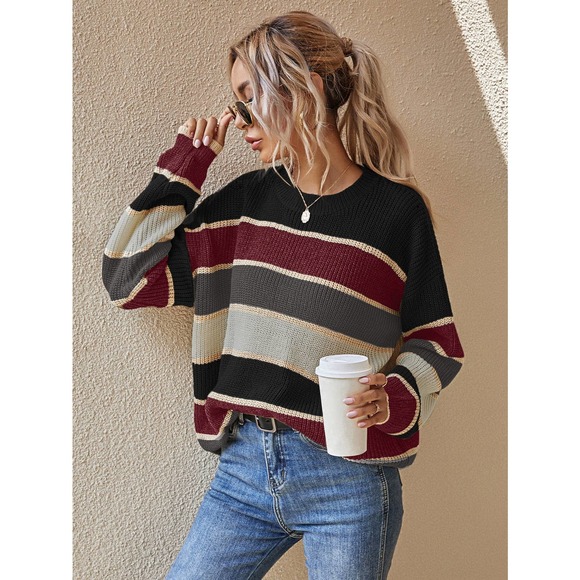 Striped stripe soft knit Oversized Sweater fall tan gray green cream tan - Picture 8 of 8